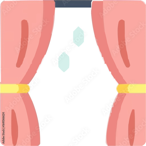 Pink curtains hanging in a window with light background  