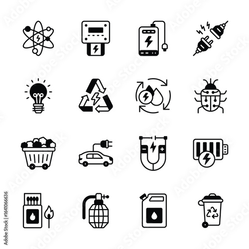 Get this amazing glyph collection of sustainable energy icons