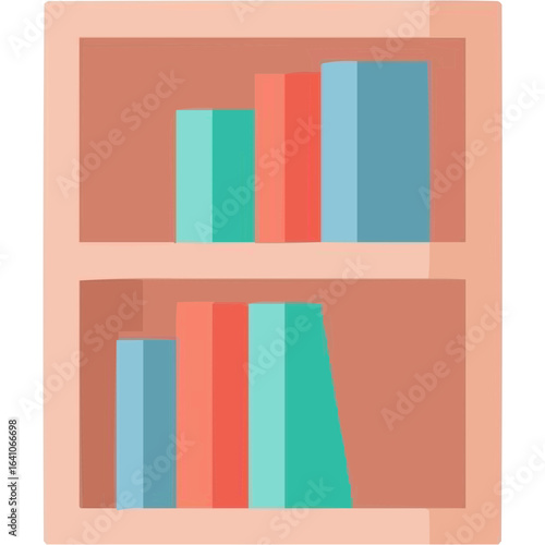 Colorful bookshelf with books in modern flat design  
