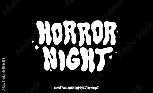 Drippy horror display font with spooky liquid style, perfect for Halloween designs, horror movie posters, creepy party invitations, streetwear logos, and spooky typography projects. Includes uppercase