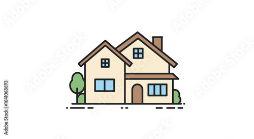 Charming cartoon house with curb appeal, perfect for real estate, home design, and family