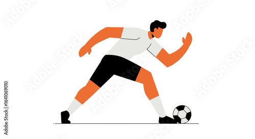 Soccer player in action kicking the ball, dynamic illustration for sports and fitness designs
