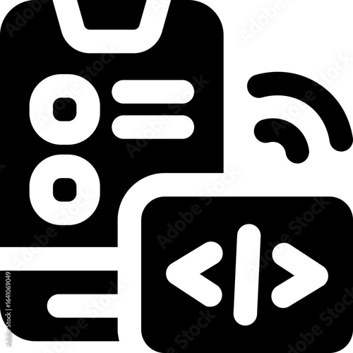 mobile coding glyph icon. Strong and solid vector icon for websites, mobile interfaces, presentations, and visual branding. High quality and easy to edit.