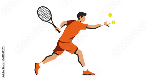 Dynamic tennis player preparing to serve or volley with athletic prowess and focus