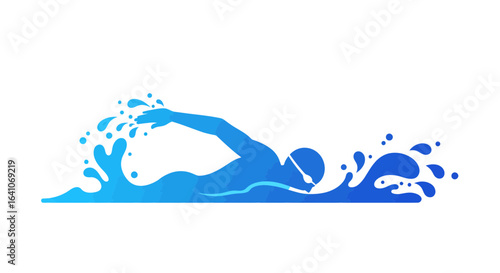 Dynamic swimmer gliding through water, creating vibrant splashes of blue in a refreshing aquatic scene