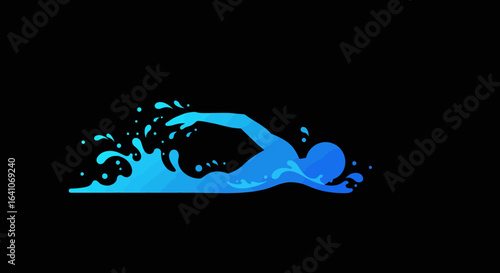 Dynamic swimmer silhouette gracefully gliding through water, promoting fitness and healthy lifestyle