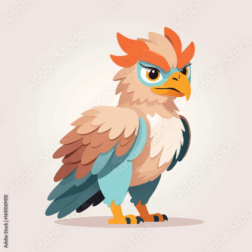 Angry Flat Style Cartoon Griffin Character with a Serious Expression