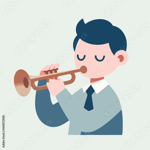 flat illustration of a person blowing a trumpet