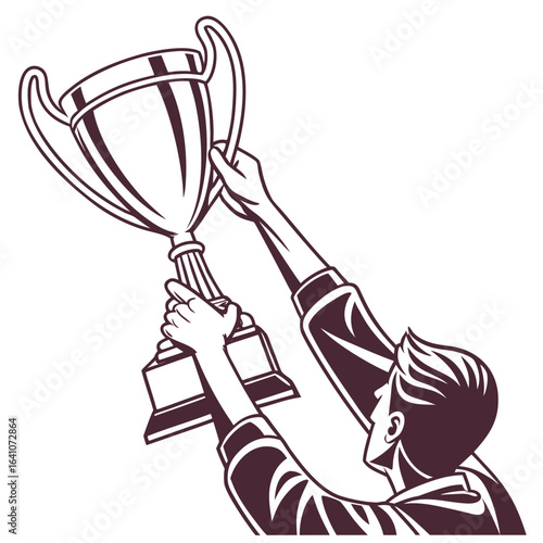 Person holding up a trophy with both hands winner champion