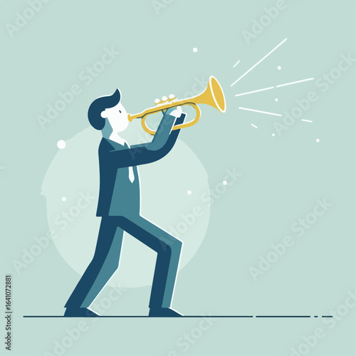 flat illustration of a person blowing a trumpet