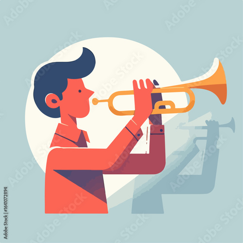 flat illustration of a person blowing a trumpet