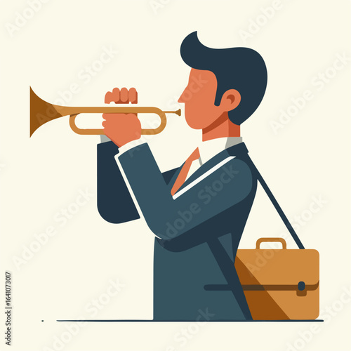 flat illustration of a person blowing a trumpet
