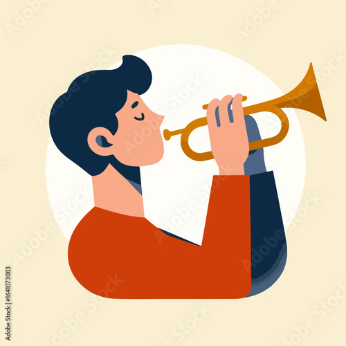 flat illustration of a person blowing a trumpet
