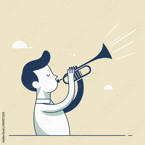flat illustration of a person blowing a trumpet