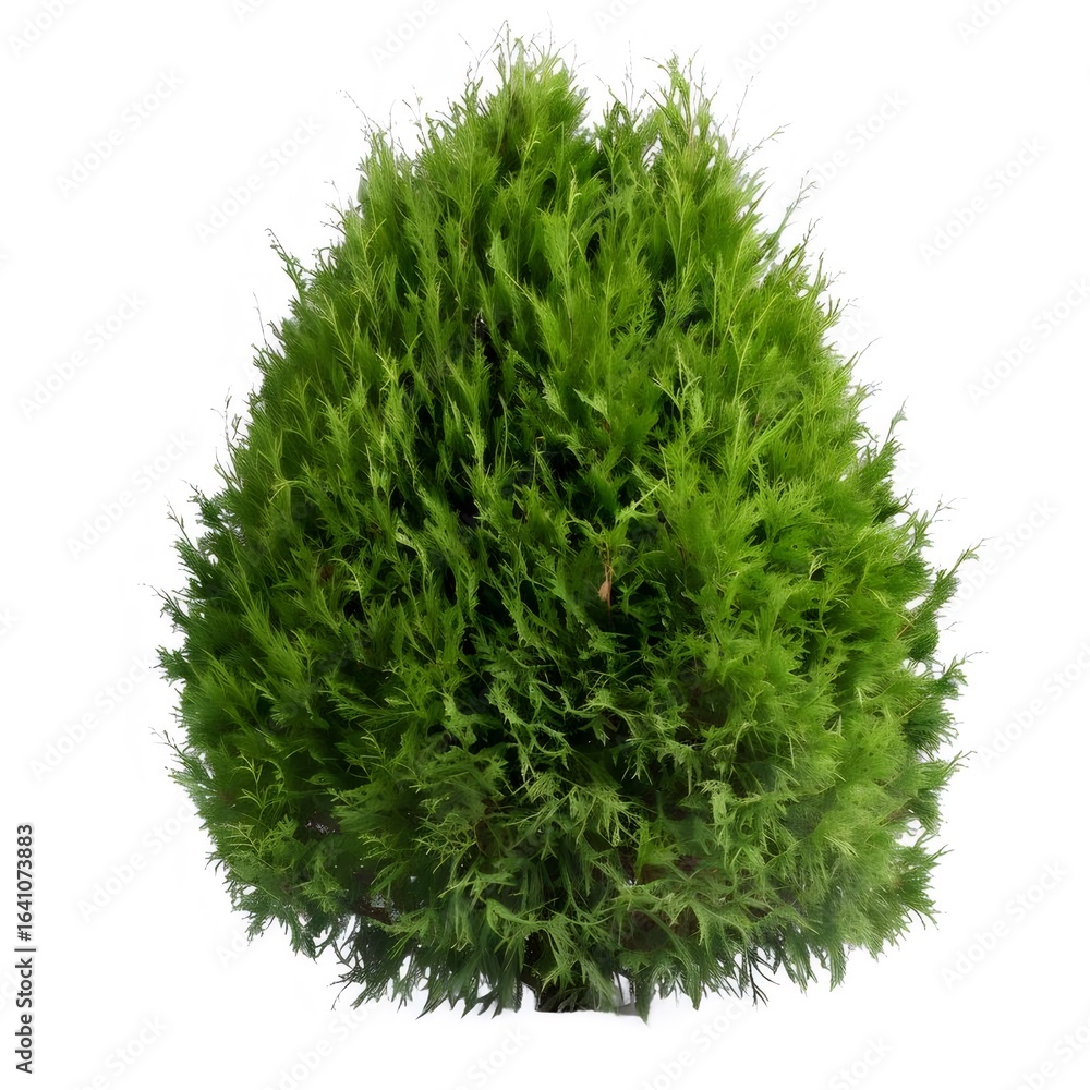 Fototapeta premium 白い背景に孤立した丸い鮮やかな緑色の常緑樹の木の植物のクローズアップ