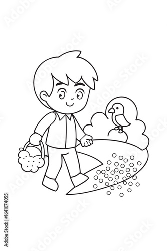 Hansel Dropping Breadcrumbs Path Outline Vector Illustration