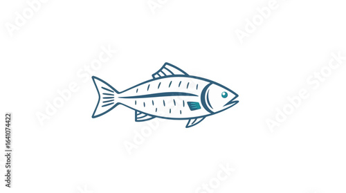 A simple, stylized illustration of a fish, depicted in a minimalist, line-art style against a white background.