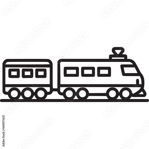 Train icon isolated on white background, depicting a locomotive pulling a carriage, symbolizing rail transport, travel, and urban commuting for passengers and cargo