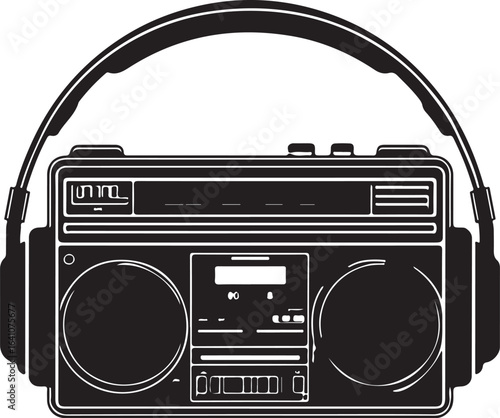 Retro Cassette Player with Headphones – Vintage Music Gear Silhouette Vector