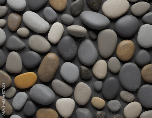 Close-Up Texture of Smooth Grey and Beige River Stones