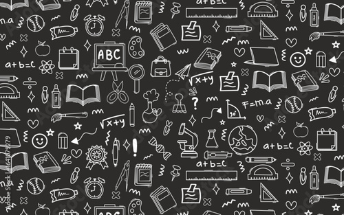 Back to School doodle element hand drawn seamless pattern chalkboard style chalk
