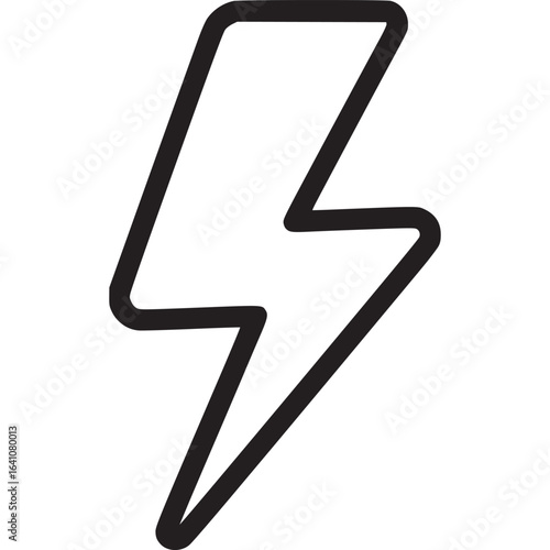Lightning bolt icon isolated on white background representing energy, power, electricity, and the sudden flash of a thunder strike in a storm, depicted in a simple line art style
