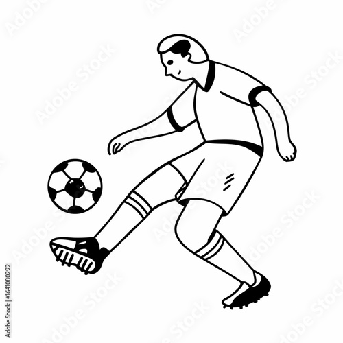 Soccer player kicking ball in outline style football