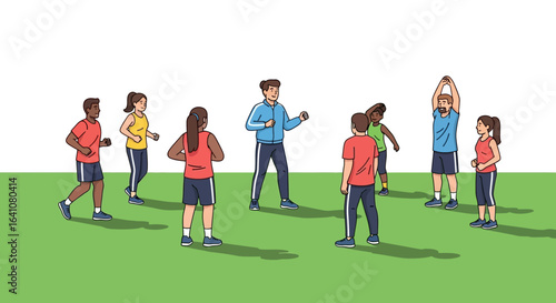 Diverse group of people engaged in outdoor fitness activity