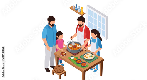 Family cooking together, preparing a delicious meal in a bright kitchen