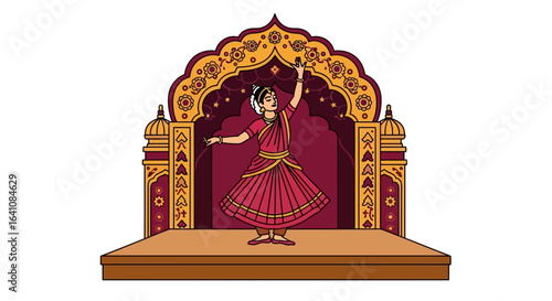 Graceful Indian Dancer in Traditional Attire Performing on Stage