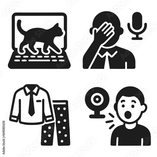 Funny Remote Work Icon Set: Levity & Laughter Work From Home Vector Humor
