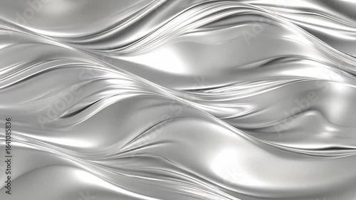 Abstract rippled silver metal surface for background textures and modern designs. Smooth flowing metallic wave pattern with reflective surface.
