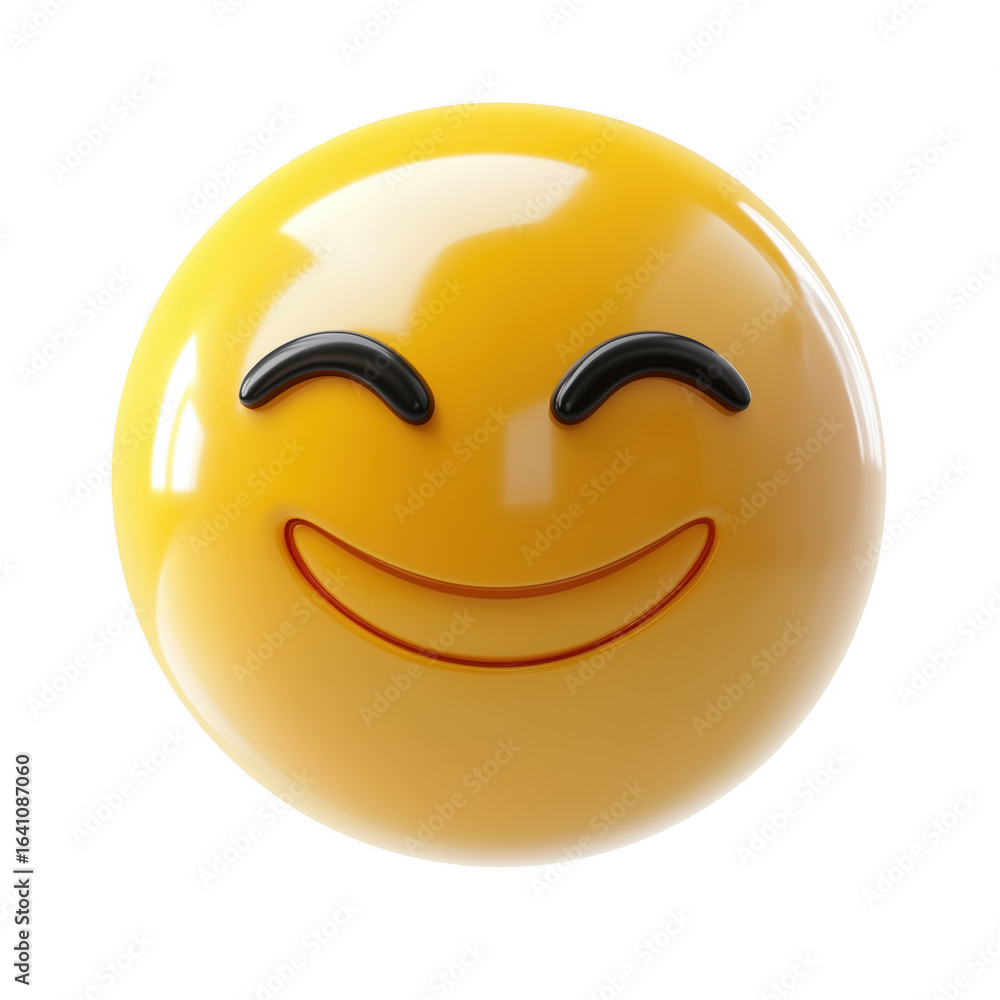 Fototapeta premium Glossy 3d smiley face rendering represents happiness positive emotions and joyful feelings transparent background