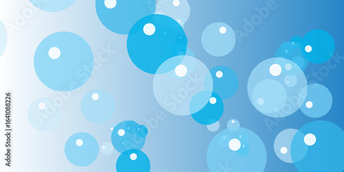"Design a minimalist background featuring various sizes of translucent blue bubbles floating against a smooth gradient from white to blue. Ensure the bubbles have soft edges, white highlights, and sub