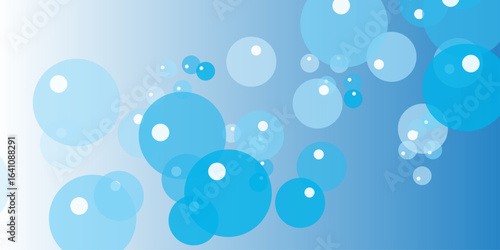 "Design a minimalist background featuring various sizes of translucent blue bubbles floating against a smooth gradient from white to blue. Ensure the bubbles have soft edges, white highlights, and sub