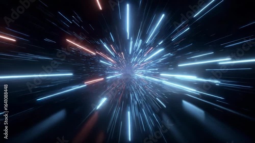 Abstract light streaks creating a dynamic motion effect in dark space  