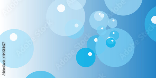 "Design a minimalist background featuring various sizes of translucent blue bubbles floating against a smooth gradient from white to blue. Ensure the bubbles have soft edges, white highlights, and sub