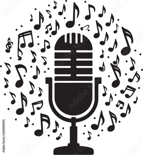 black microphone with musical notes clip art preview