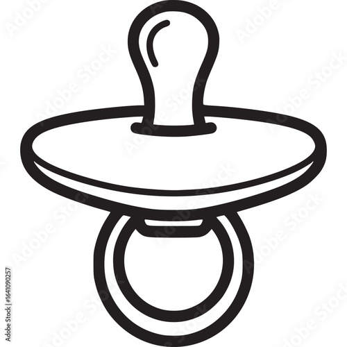 Pacifier icon isolated on white background, a simple and minimal outline drawing of a babys soother, representing comfort, care, and childhood in a clean and modern design