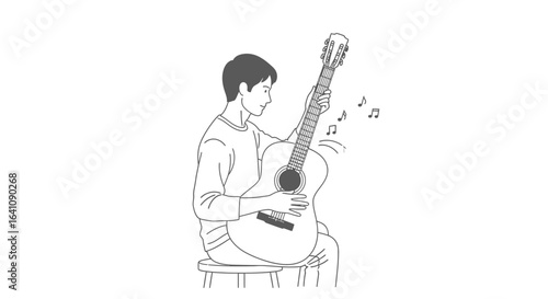 Man Playing Acoustic Guitar, Side Profile, Relaxed Pose