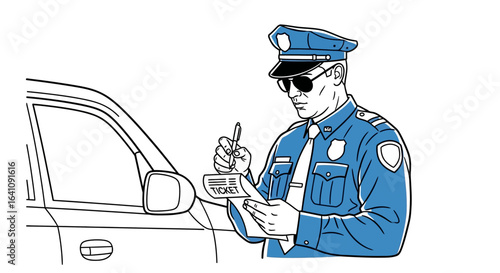 Police Officer Issuing Traffic Ticket with Pen and Paper