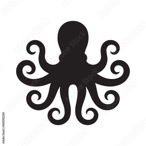 Black Octopus Silhouette Icon for Marine Life, Ocean, and Nautical Design
