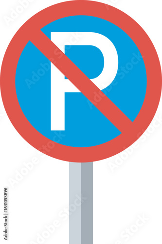 Free Download Circular No Parking road sign with red border blue background and white P letter on a pole - GFXLoad