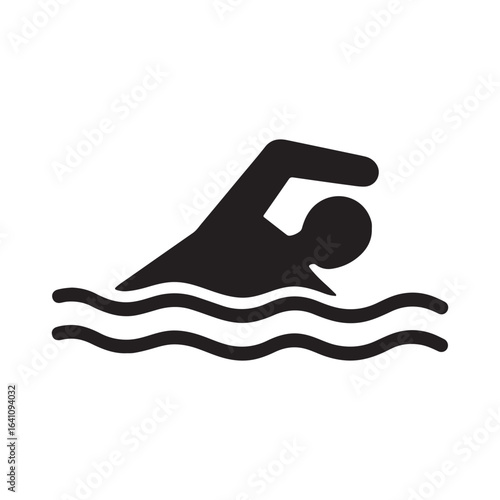 Swimming Person Icon in Water Silhouette Vector Illustration