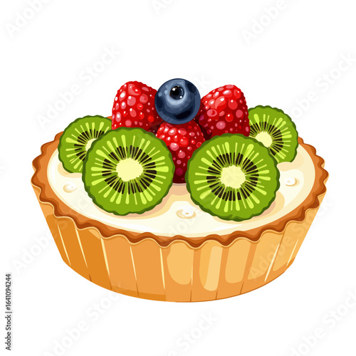 Delicious Fruit Tart with Kiwi, Strawberries, and Blueberries on a Creamy Base, Perfect for Dessert Lovers and Special Occasions