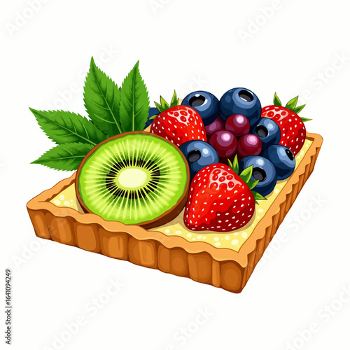 Delightful Fruit Tart with Fresh Berries, Kiwi, and Creamy Filling Showcases a Colorful Array of Nature's Sweetest Ingredients