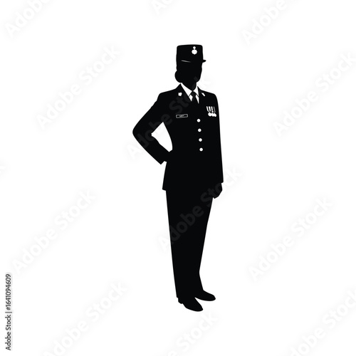 Female Military Officer Silhouette Black and White Vector Illustration  Army Navy Air Force  Formal Uniform