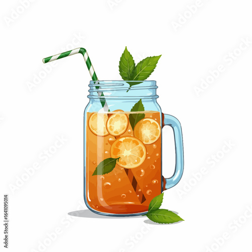 A Refreshing Mason Jar Drink Filled with Citrus Slices and Mint Leaves, Perfect for Quenching Thirst During Warm Days and Enhancing Outdoor Gatherings