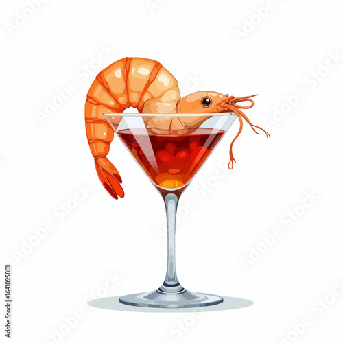 A Vibrant Glass of Cocktail Featuring a Shrimp Garnish, Perfect for Seafood Lovers and Presented in a Stylish and Elegant Glass