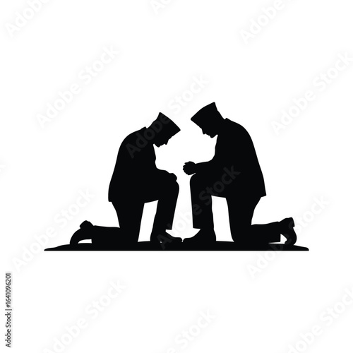 Silhouette of Two Soldiers Kneeling in Prayer  Faith Hope and Military